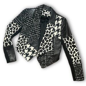 Alice + Olivia Harvey Leather Patchwork Animal Print Blazer Jacket - XS